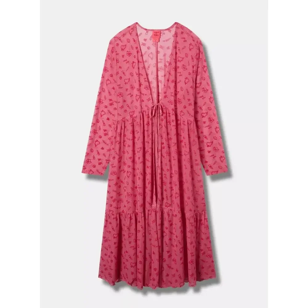 Torrid x Betsey Johnson Mesh Tie Front Long Sleeve Kimono Pink Plus Size 4 4X - Picture 14 of 14